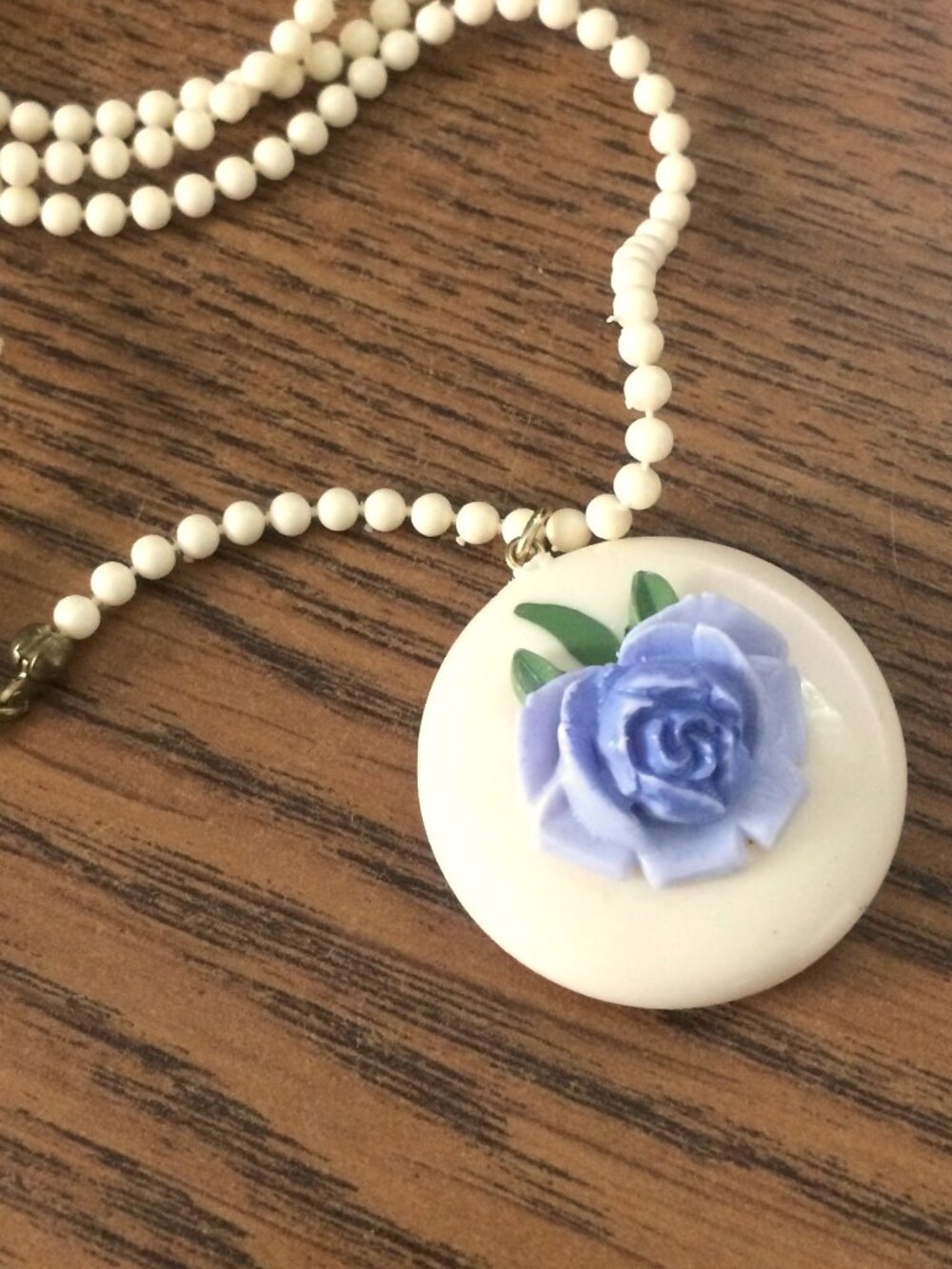 Vintage 1970s Avon Ultra Rose Pendant Necklace, Blue Resin Rose